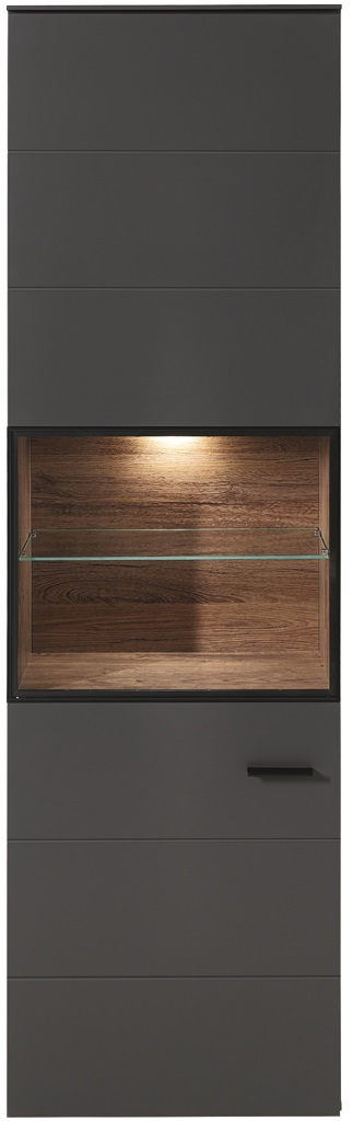 Medan-01 vitrin világítással,matt grafit / konyak tölgy, 60x199x36cm"k"