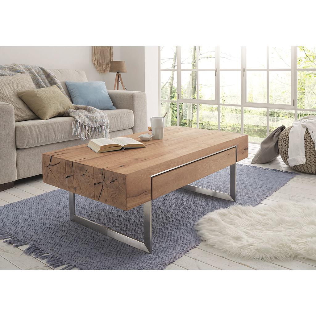 Binny dohányzóasztal, fiókos, fafurnéros csomóstölgy