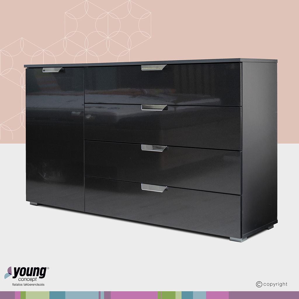 Aland komód 1ajtós, 4 fiókos, Nr2 króm fogantyú ,antracit metál/ magasfényű szürke, 140x81x42 cm "k"