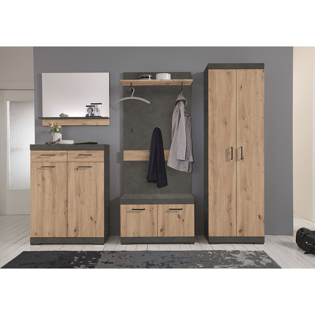 Bonn előszoba összeállítás, matera grafit / artisan tölgy, 240x195x35 cm