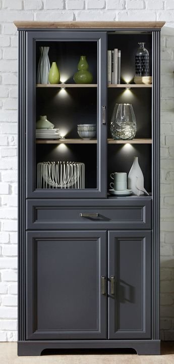 Jillana vitrin GH01, Grafit / Artisan tölgy, 93x204x42 cm