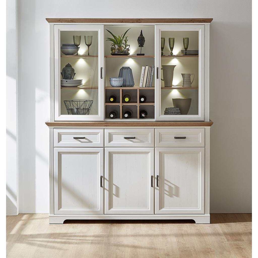 Jillana tálalószekrény UH84, Fehér / Artisan tölgy, 166x205x48 cm