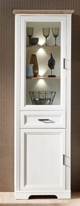 Jillana keskeny vitrin UH02, Fehér / Artisan tölgy, 66x204x42 cm