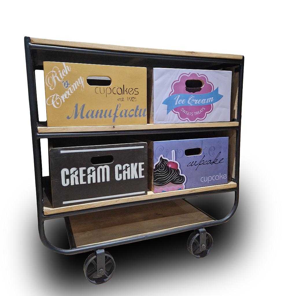 Belize zsúrkocsi tömör mangófa, görgős, 89x50x91cm"k"