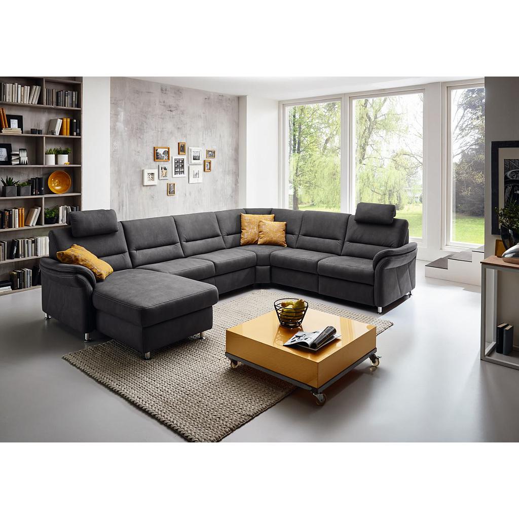 Dakka U alakú ülőgarnitúra, funkció nélkül, relax sarokkal, szövettel, 335x173/262 cm