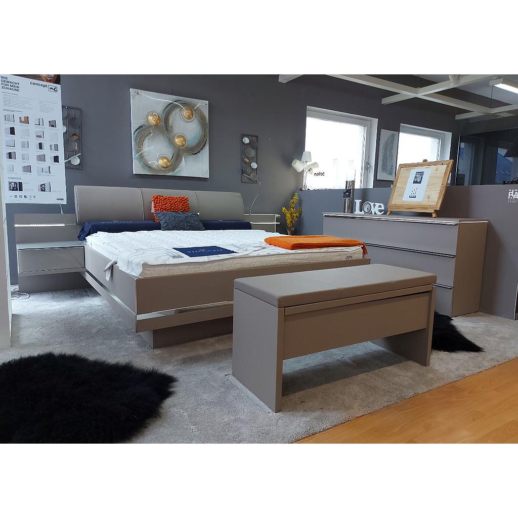 Nolte Concept Me 500 ágy szett 180x200 cm, éjjelivel, ágyneműtartóval , Terra matt / Fango üveg / Fango textilbőr