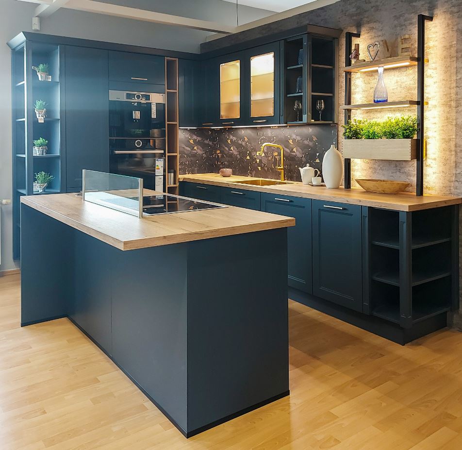 Nobilia mintakonyha összeállítás, Cascada Fjordblau, 325x212 cm