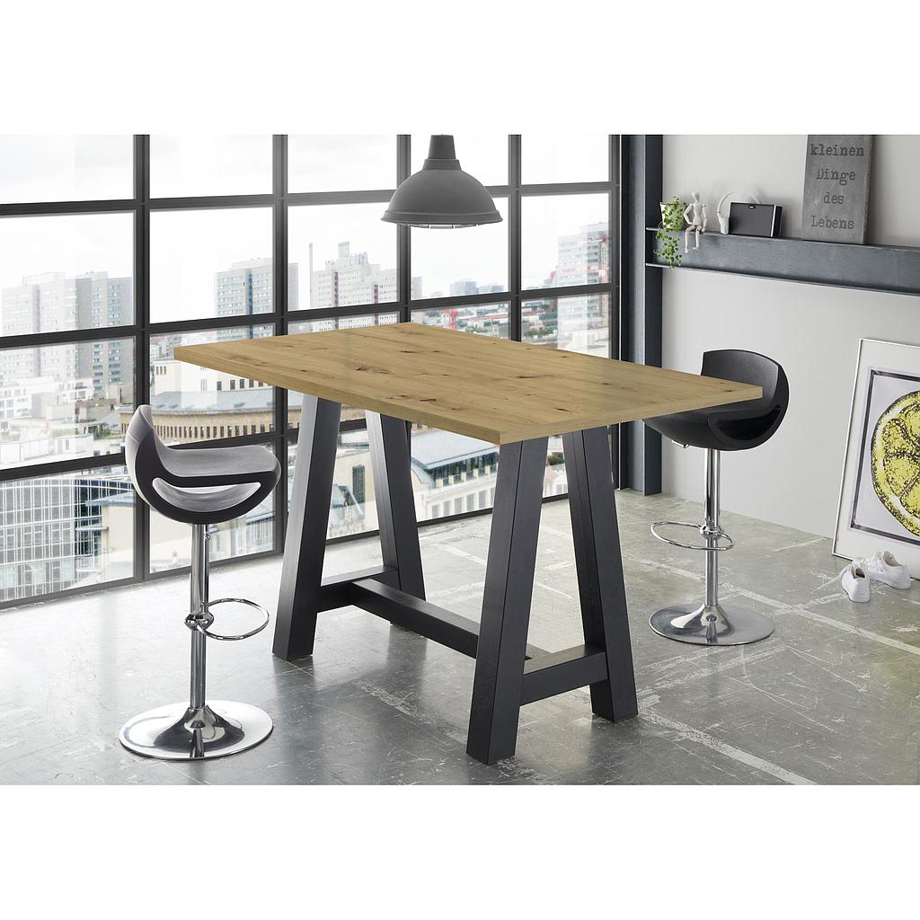 Bar-System bárasztal, csomóstölgy tető / feketeacél színű A-lábbal, 70x105x120 cm