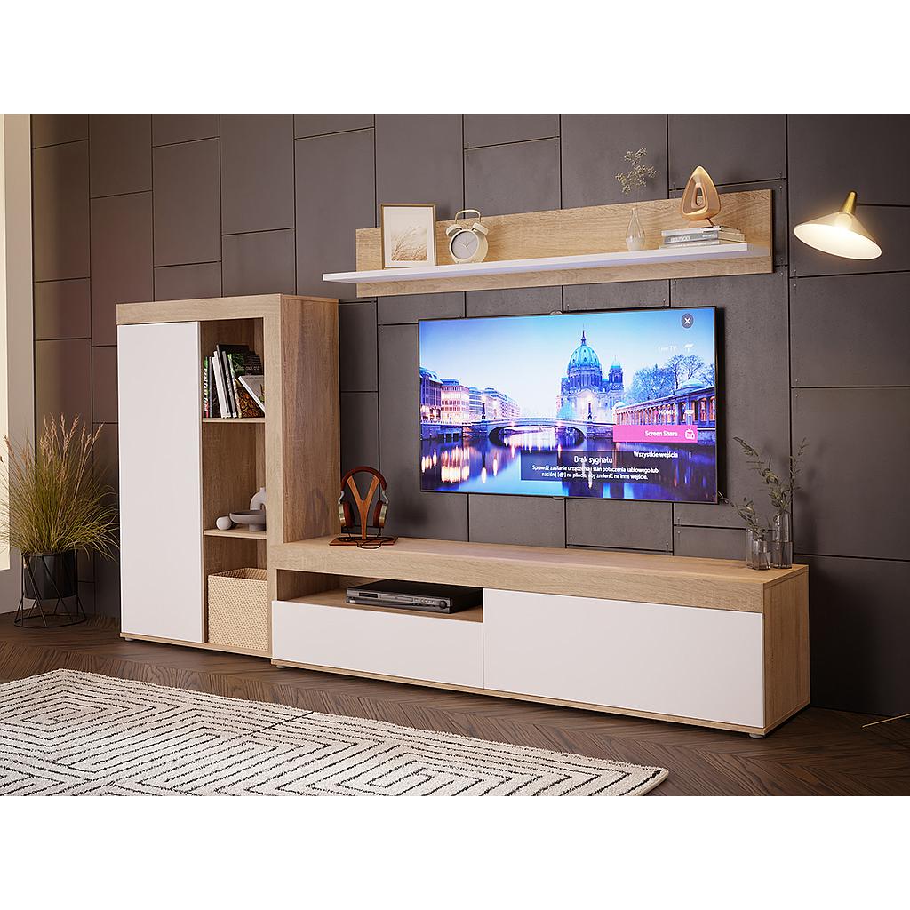 Anklam nappali szekrény, sonoma tölgy-fehér, 265 cm