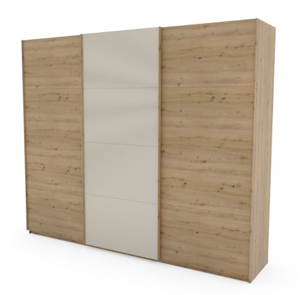 Katja tolóajtós szekrény, Artisan tölgy / Pezsgő üveg, 270x230x62cm