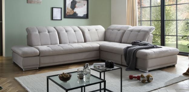 Adele sarokgarnitúra állítható ülésmélységgel, szürke, 310x265 cm"k"