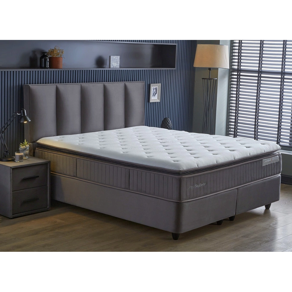 Kolibri boxspring franciaágy szett (ágyneműtartóval, matraccal),szürke, 180x200cm