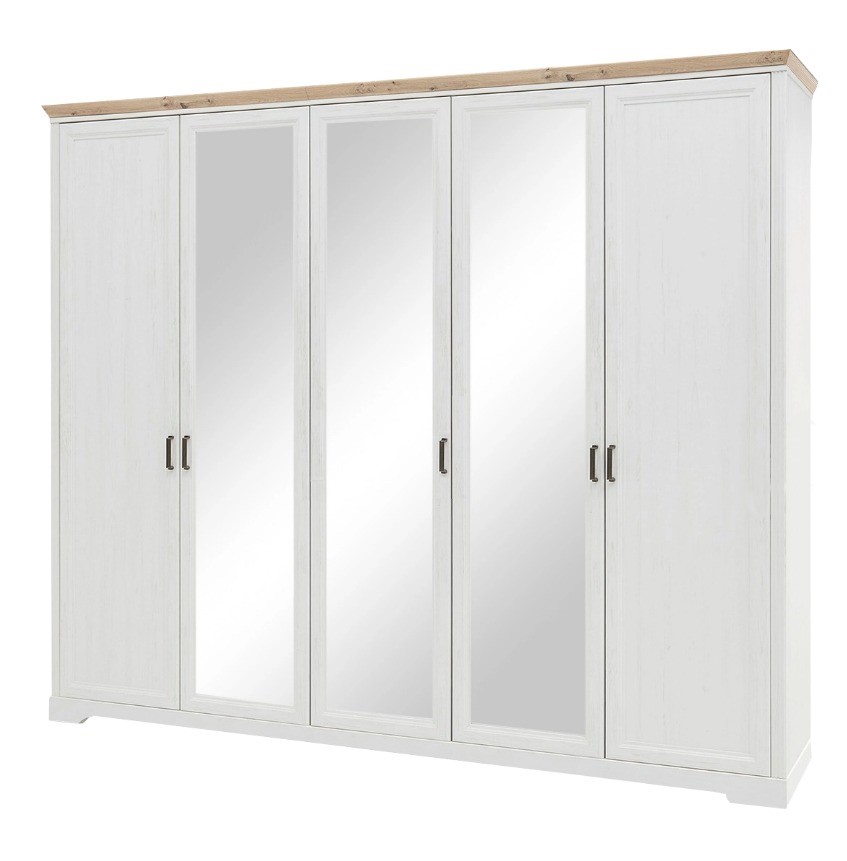 Jillana 5 ajtós tükrös szekrény, 266x220x64 cm,fehér-artisan tölgy