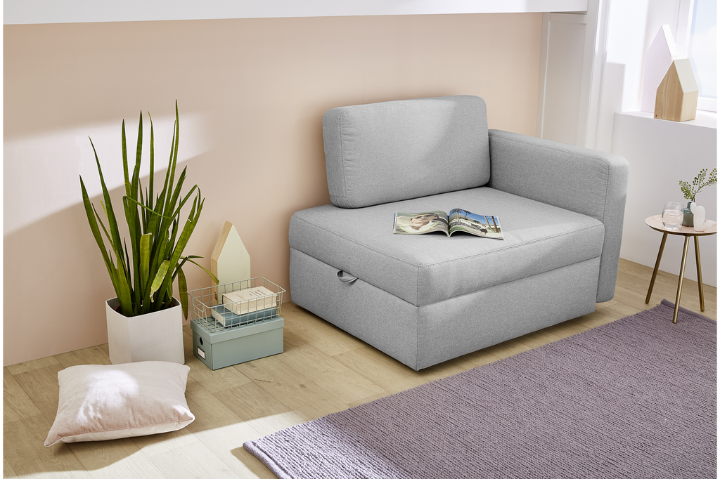 Youn fotelágy ágyneműtartóval vil. szürke 84x115-201cm