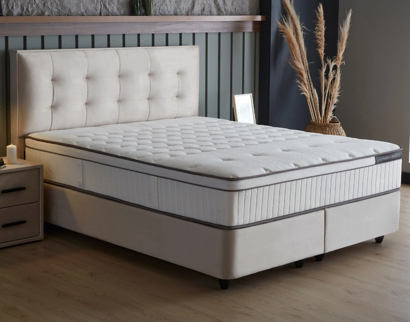 Milano boxspring franciaágy szett (ágyneműtartóval, matraccal) ,beige180x200cm