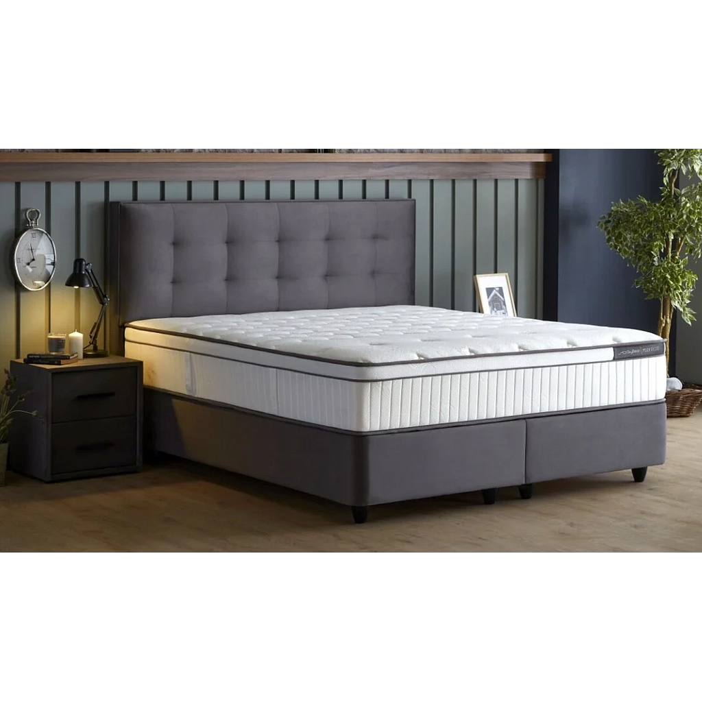 Milano boxspring franciaágy szett (ágyneműtartóval, matraccal),szürke,180x200cm