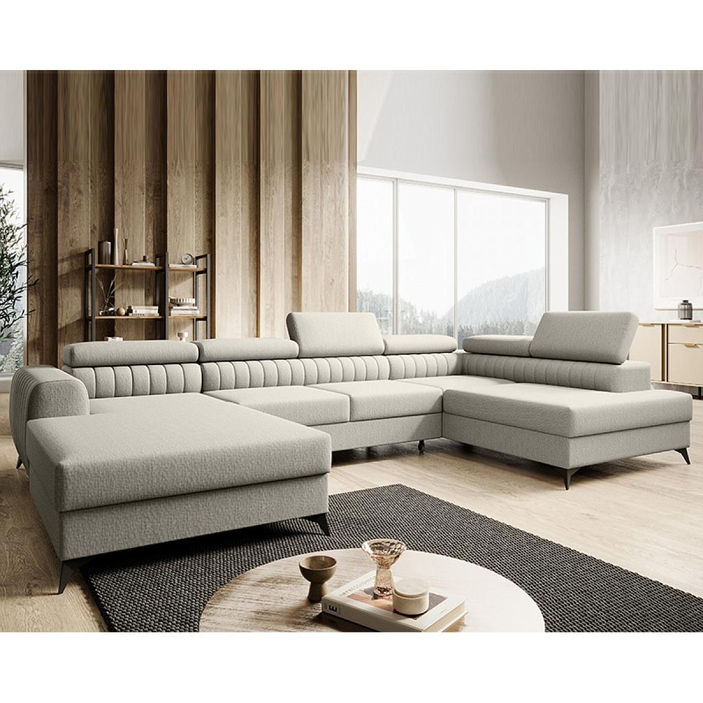 Daisy U ülőgarnitúra, balos lábtartó, krém, 203x350x203 cm