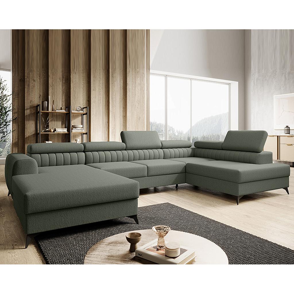 Daisy U ülőgarnitúra, balos lábtartó, zöld, 203x350x203 cm