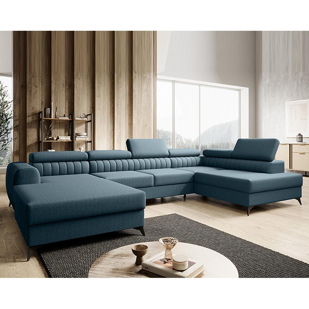 Daisy U ülőgarnitúra, balos lábtartó, kék, 203x350x203 cm