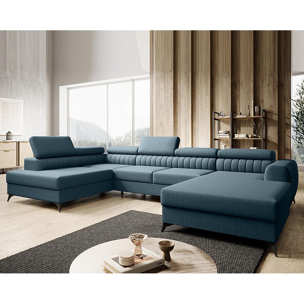 Daisy U ülőgarnitúra, jobbos lábtartó, kék, 203x350x203 cm