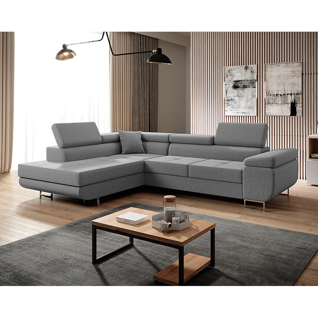 Clematis sarokgarnitúra, balos, szürke, 275x202 cm+1 db díszpárna