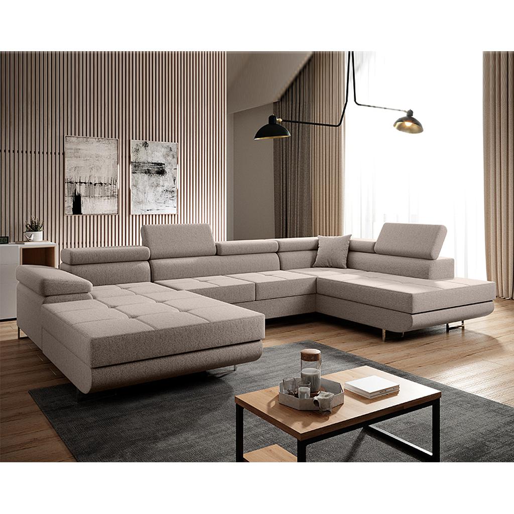 Clematis U ülőgarnitúra, balos lábtartó, beige, 202x345x202 cm +1 db díszpárna