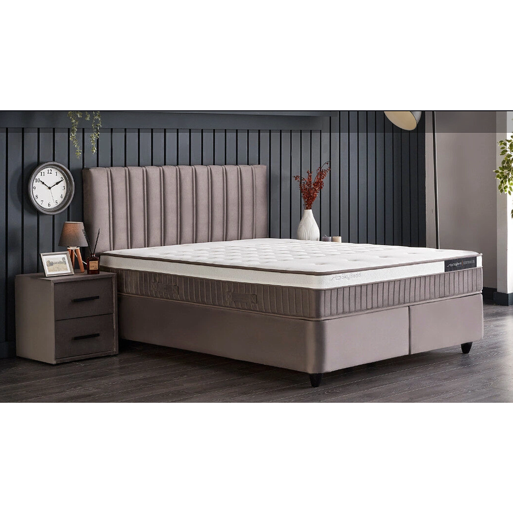 Korzika boxspring franciaágy szett (ágyneműtartóval, matraccal),szürke,180x200cm