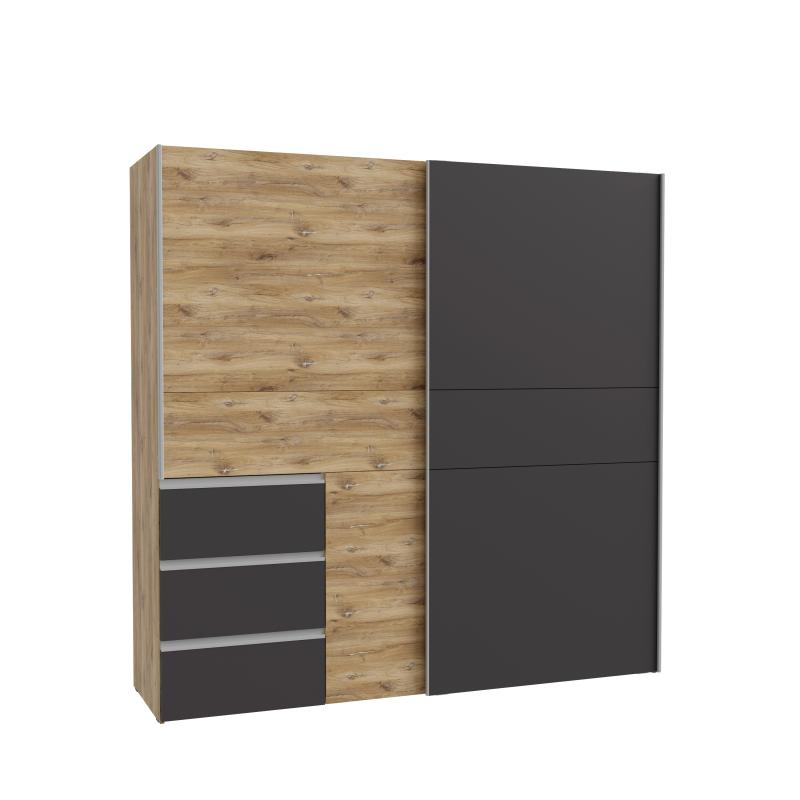 Flag tolóajtós szekrény külső fiókkal,EXTRA 3db-os polc szettel 200x200x61cm (szett)