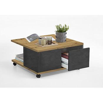 Tixi dohányzóasztal, fiókos, kerekes, matera grafit/artisan tölgy"k"