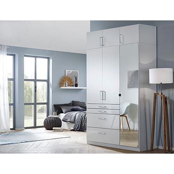 Henriette nyílóajtós szekrény, magasítóval, magasfényű fehér/tükör,136vm