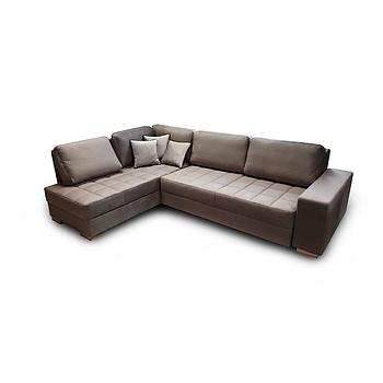 VARIA "L" ottomános sarokgarnitúra - kiemelő vasalattal, LargoTaupe(3.), két ágyneműtartóval, bükk láb, 275x200 cm