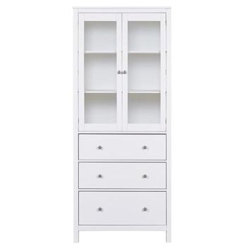 CosyHome vitrin, fehér festett fenyő, 3 fiók, 2 ajtó, 82x197x39 cm