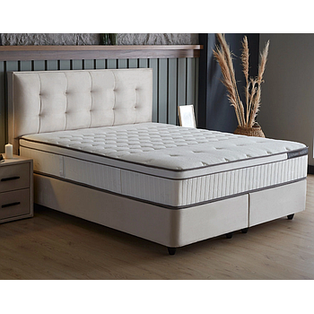 Milano boxspring franciaágy szett (ágyneműtartóval, matraccal) beige bársony, 160x200cm