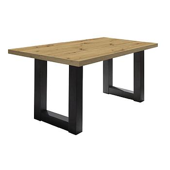 System-U140B asztal, csomóstölgy asztallap, feketeacél színű lábbal,140-190x90cm