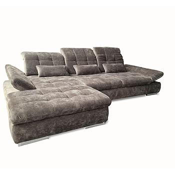 Vista lábtartós sarokgarnitúra, ülés és fejtámla funkciókkal, derékpárnával, balos, Julia schlam 30"C", króm, 305x199 cm