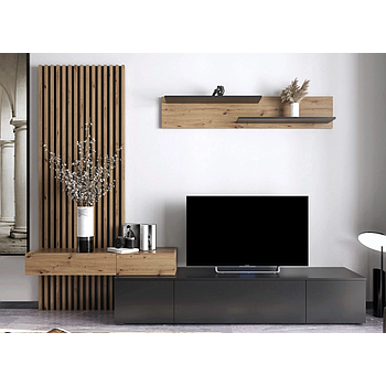 Brescia nappali szekrény,artisan tölgy/fekete , 250×200x43 cm