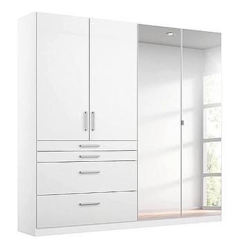 Henriette nyílóajtós szekrény, magasfényű fehér/tükör 181x197x54cm