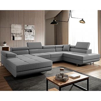 Clematis U ülőgarnitúra, balos lábtartó, szürke, 202x345x202 cm+1 db díszpárna