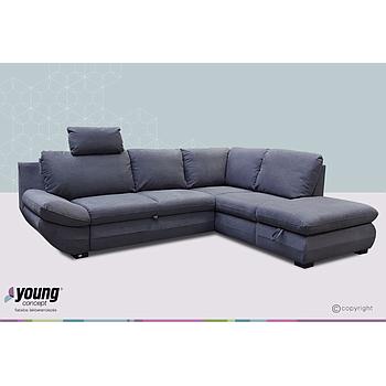 Carolyne jobbos sarokgarnitúra fejtámlával, szürke, 262x206 cm (mintadarab)