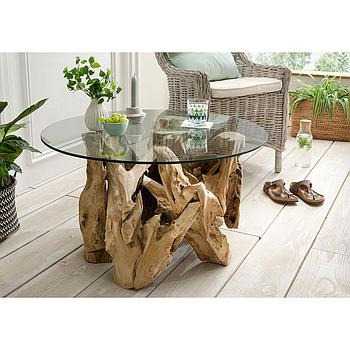 Root dohányzóasztal, tömörfa-üveg